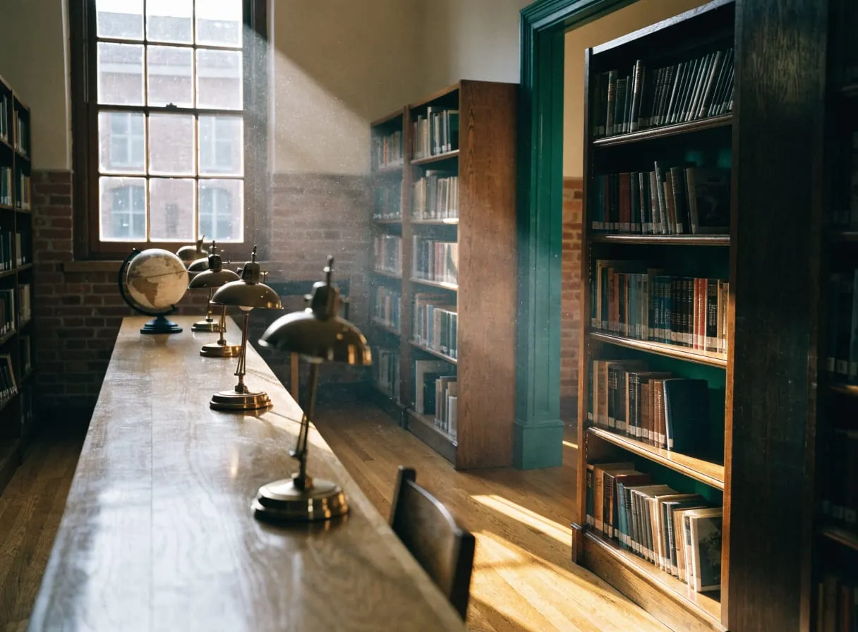 The school library in afternoon light.